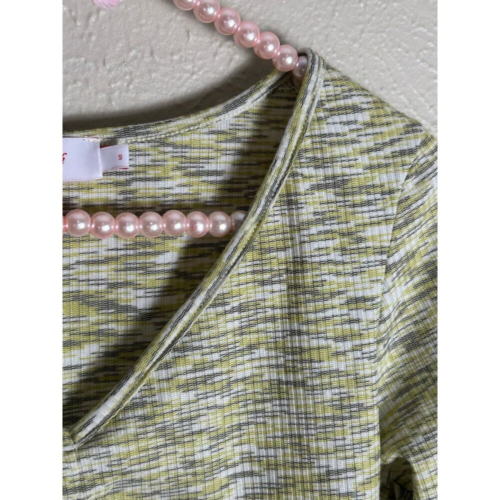 Lisa Says Gah Top Size Small Long Sleeve V-Neck Green Gray Y2K Shirt Made in USA - Picture 7 of 11